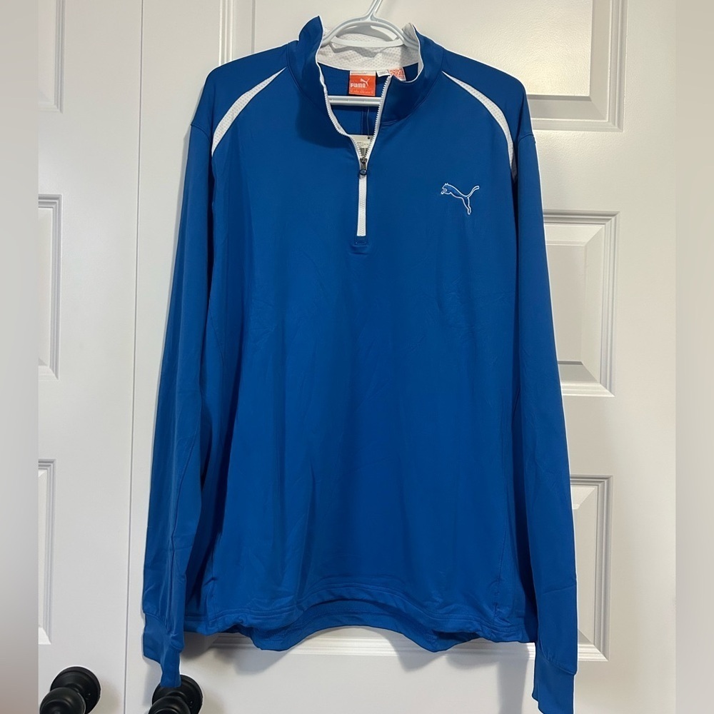 Puma Blue and White Golf Cool Cell Quarter-Zip Pull Over XL